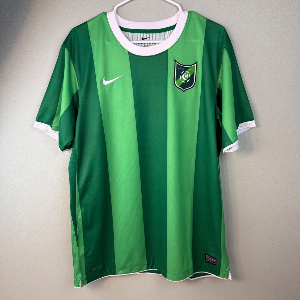 Nike Hangzhou Greentown Soccer Jersey Mens XL Green Striped Dri-FIT Authentic